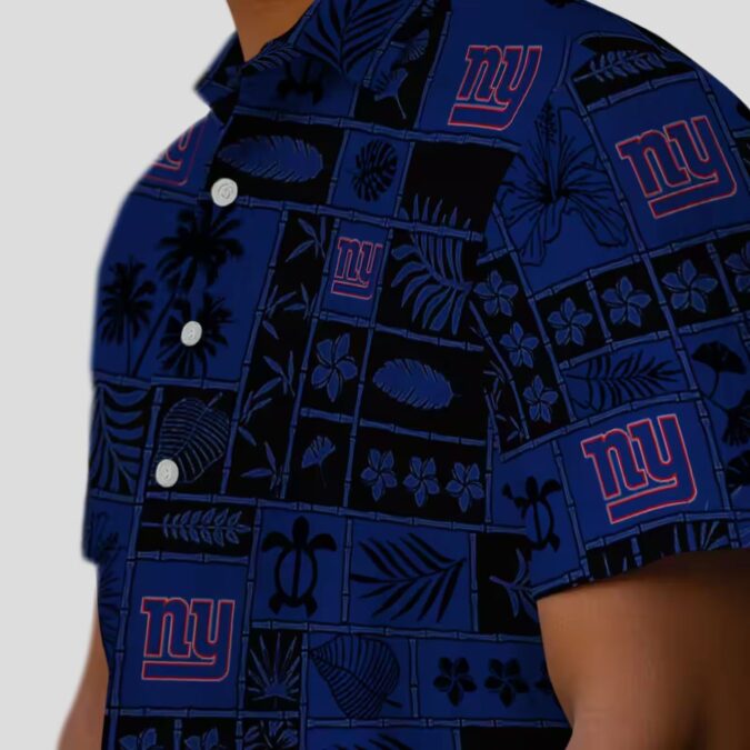 NFL New York Giants Patchwork Hawaiian Shirt, Blue & Black Summer Apparel