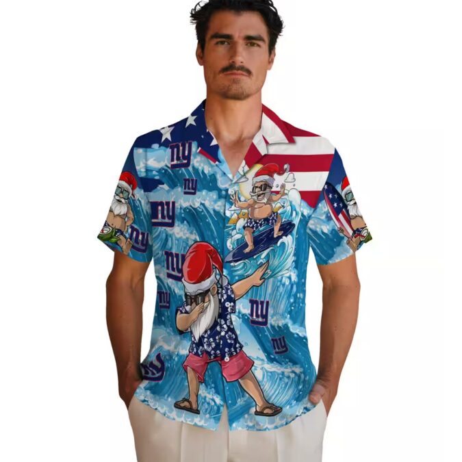 NFL New York Giants Surfing Santa Aloha Shirt, Holiday Beach Party Hawaiian Outfit