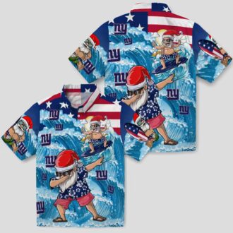 NFL New York Giants Surfing Santa Aloha Shirt, Holiday Beach Party Hawaiian Outfit