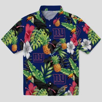 NFL Team New York Giants Hawaiian Shirt - Blue Green Floral Toucan Pineapple Print