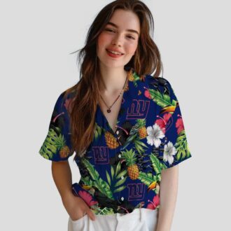 NFL Team New York Giants Hawaiian Shirt - Blue Green Floral Toucan Pineapple Print