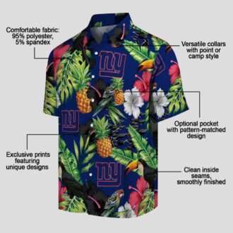 NFL Team New York Giants Hawaiian Shirt - Blue Green Floral Toucan Pineapple Print