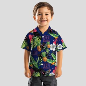 NFL Team New York Giants Hawaiian Shirt - Blue Green Floral Toucan Pineapple Print