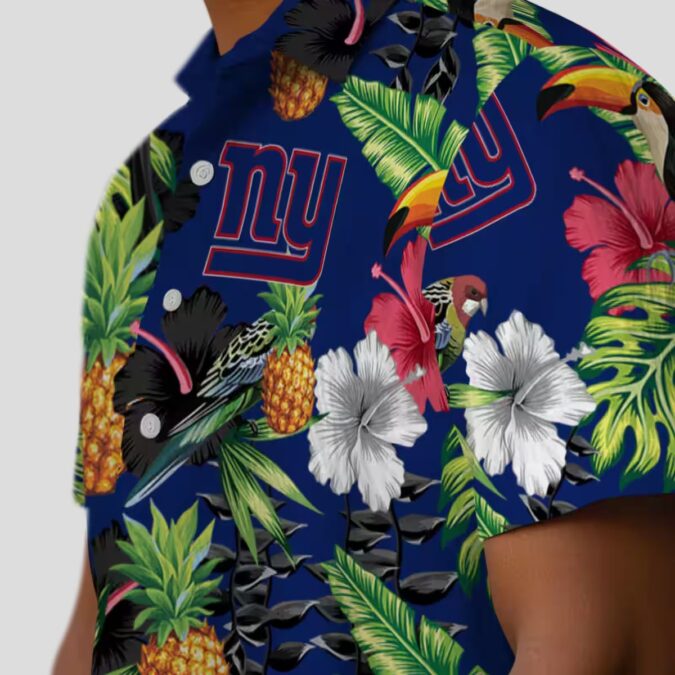 NFL Team New York Giants Hawaiian Shirt - Blue Green Floral Toucan Pineapple Print