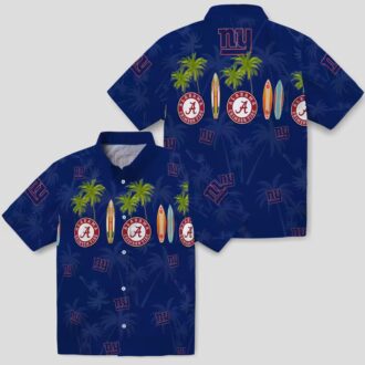 Palm Blue New York Giants Aloha Hawaiian Shirt, Surfboard Beach NFL Fan Outfit