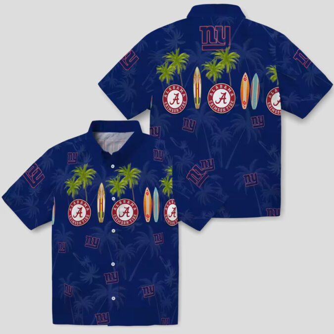 Palm Blue New York Giants Aloha Hawaiian Shirt, Surfboard Beach NFL Fan Outfit