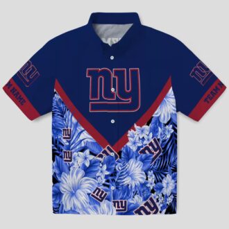Personalized New York Giants Hawaiian Shirt, Blue Chevron Floral NFL Fanwear