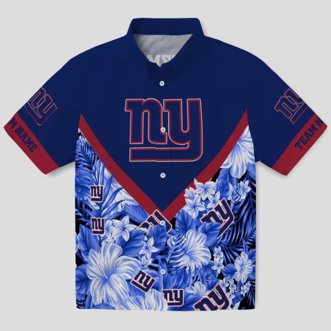 Personalized New York Giants Hawaiian Shirt, Blue Chevron Floral NFL Fanwear
