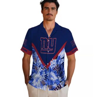 Personalized New York Giants Hawaiian Shirt, Blue Chevron Floral NFL Fanwear