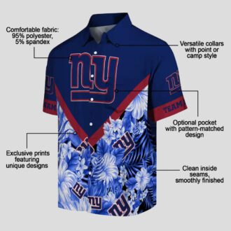 Personalized New York Giants Hawaiian Shirt, Blue Chevron Floral NFL Fanwear