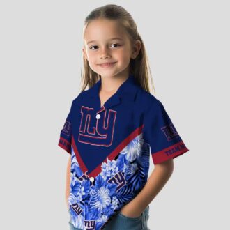 Personalized New York Giants Hawaiian Shirt, Blue Chevron Floral NFL Fanwear
