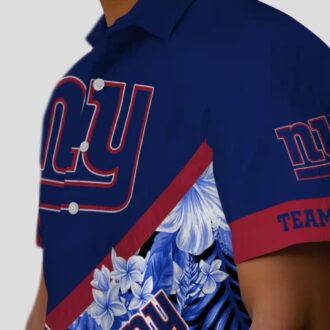 Personalized New York Giants Hawaiian Shirt, Blue Chevron Floral NFL Fanwear
