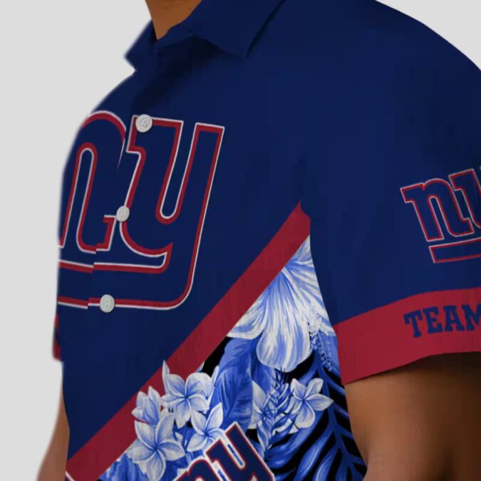 Personalized New York Giants Hawaiian Shirt, Blue Chevron Floral NFL Fanwear