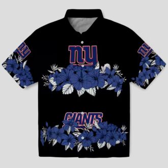 Women's New York Giants Hibiscus Stripe Hawaiian Shirt, Vintage Blue Black Aloha Style