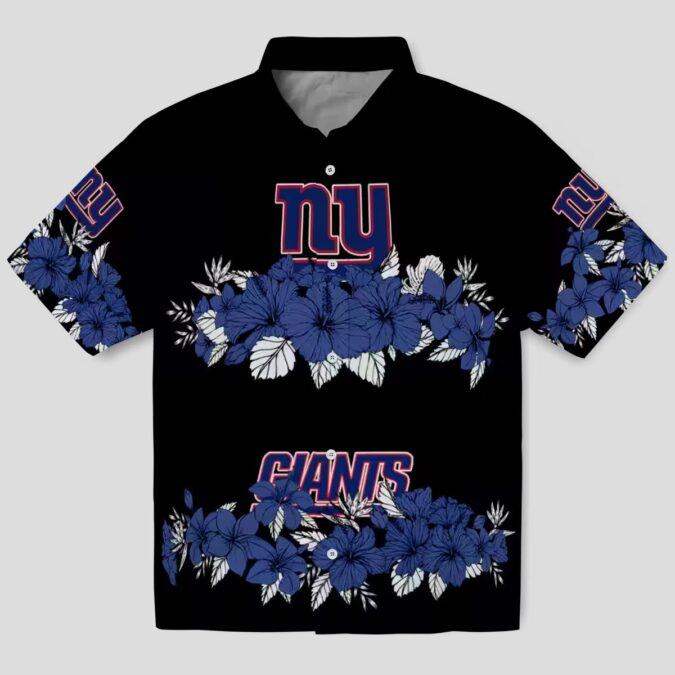 Women's New York Giants Hibiscus Stripe Hawaiian Shirt, Vintage Blue Black Aloha Style