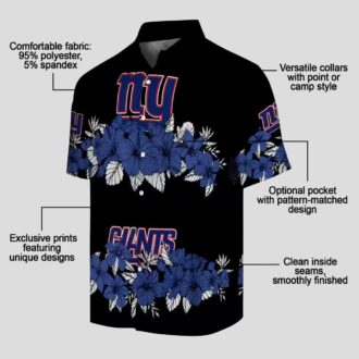 Women's New York Giants Hibiscus Stripe Hawaiian Shirt, Vintage Blue Black Aloha Style