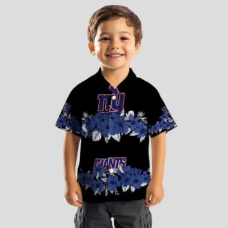 Women's New York Giants Hibiscus Stripe Hawaiian Shirt, Vintage Blue Black Aloha Style