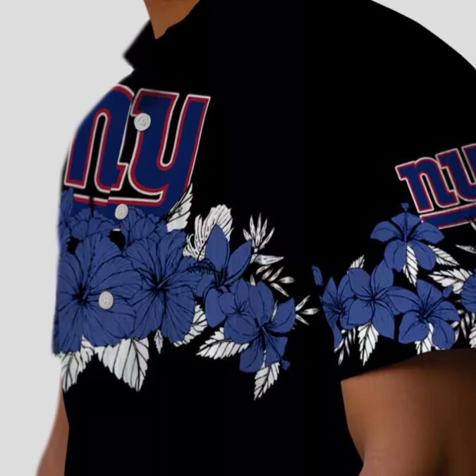 Women's New York Giants Hibiscus Stripe Hawaiian Shirt, Vintage Blue Black Aloha Style