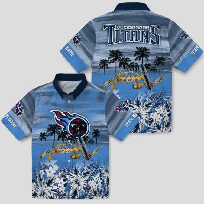 Custom NFL Tennessee Titans Hawaiian Shirt, Tropical Canoe Navy Style for Beach & Game Day