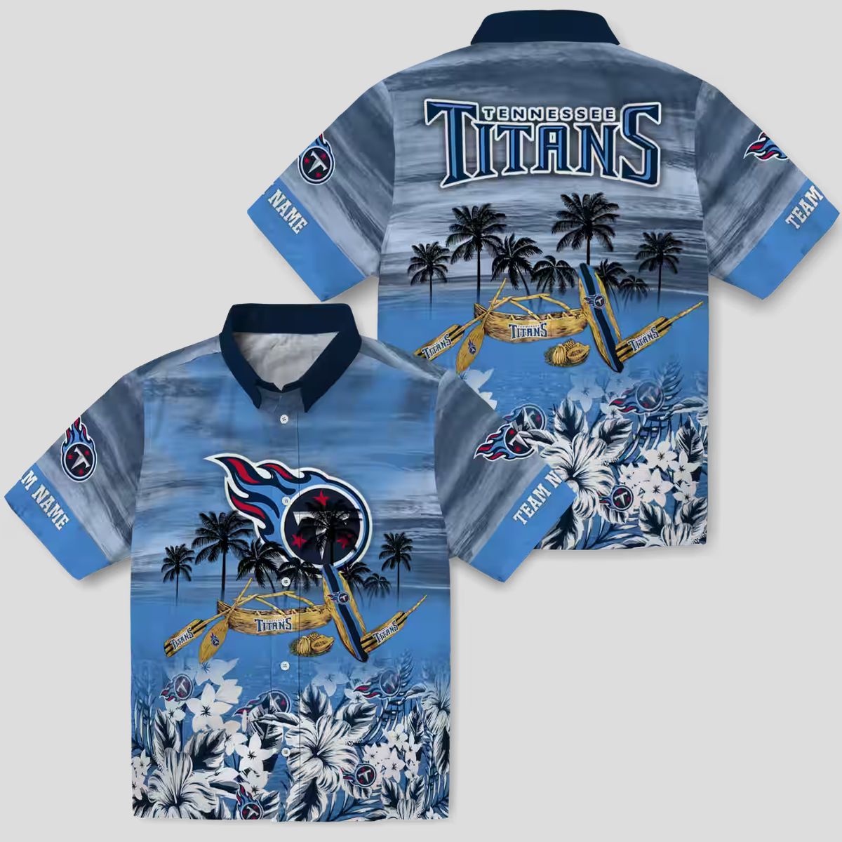 Custom NFL Tennessee Titans Hawaiian Shirt, Tropical Canoe Navy Style for Beach & Game Day