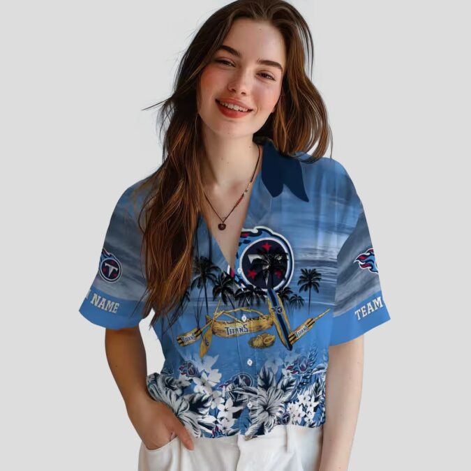 Custom NFL Tennessee Titans Hawaiian Shirt, Tropical Canoe Navy Style for Beach & Game Day