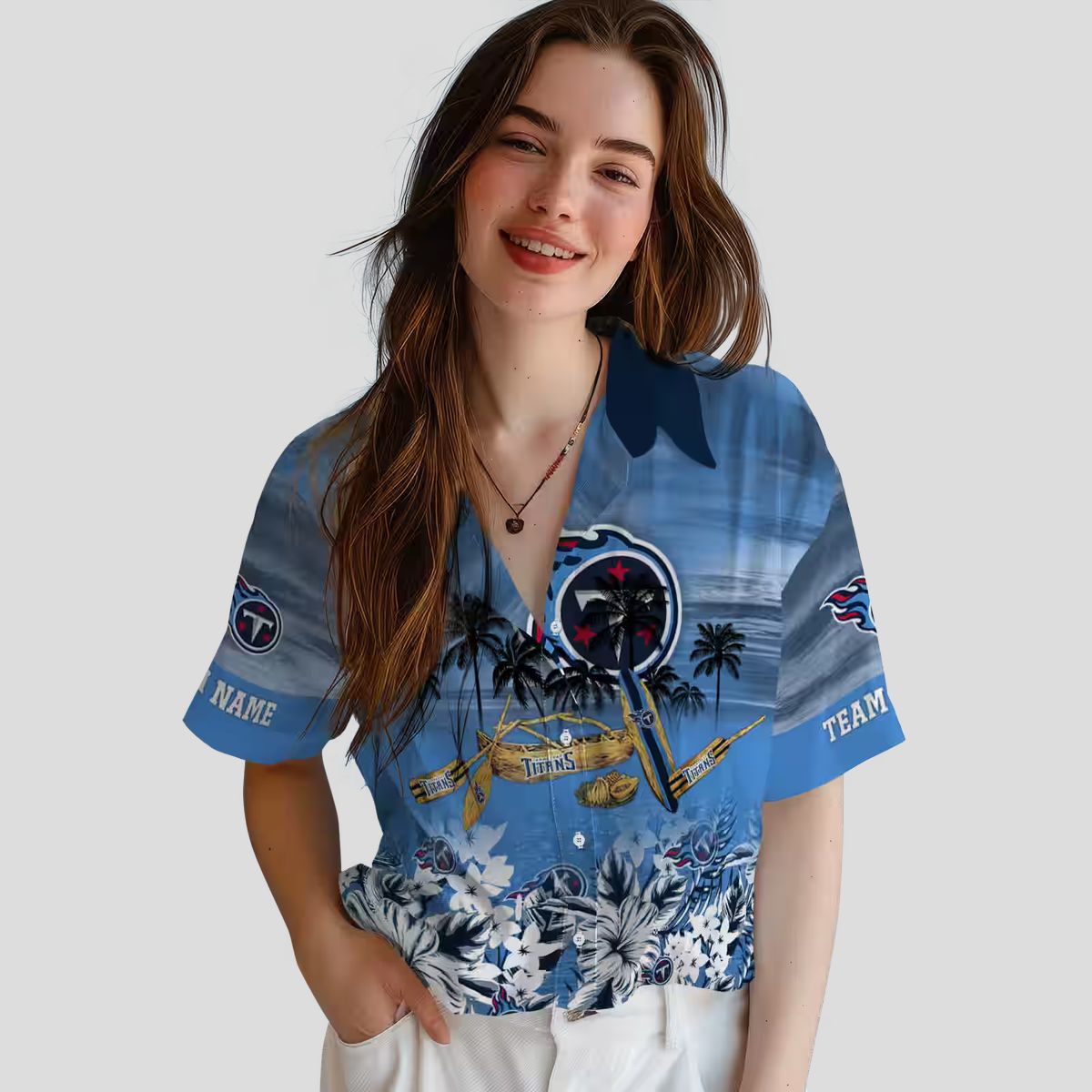 Custom NFL Tennessee Titans Hawaiian Shirt, Tropical Canoe Navy Style for Beach & Game Day