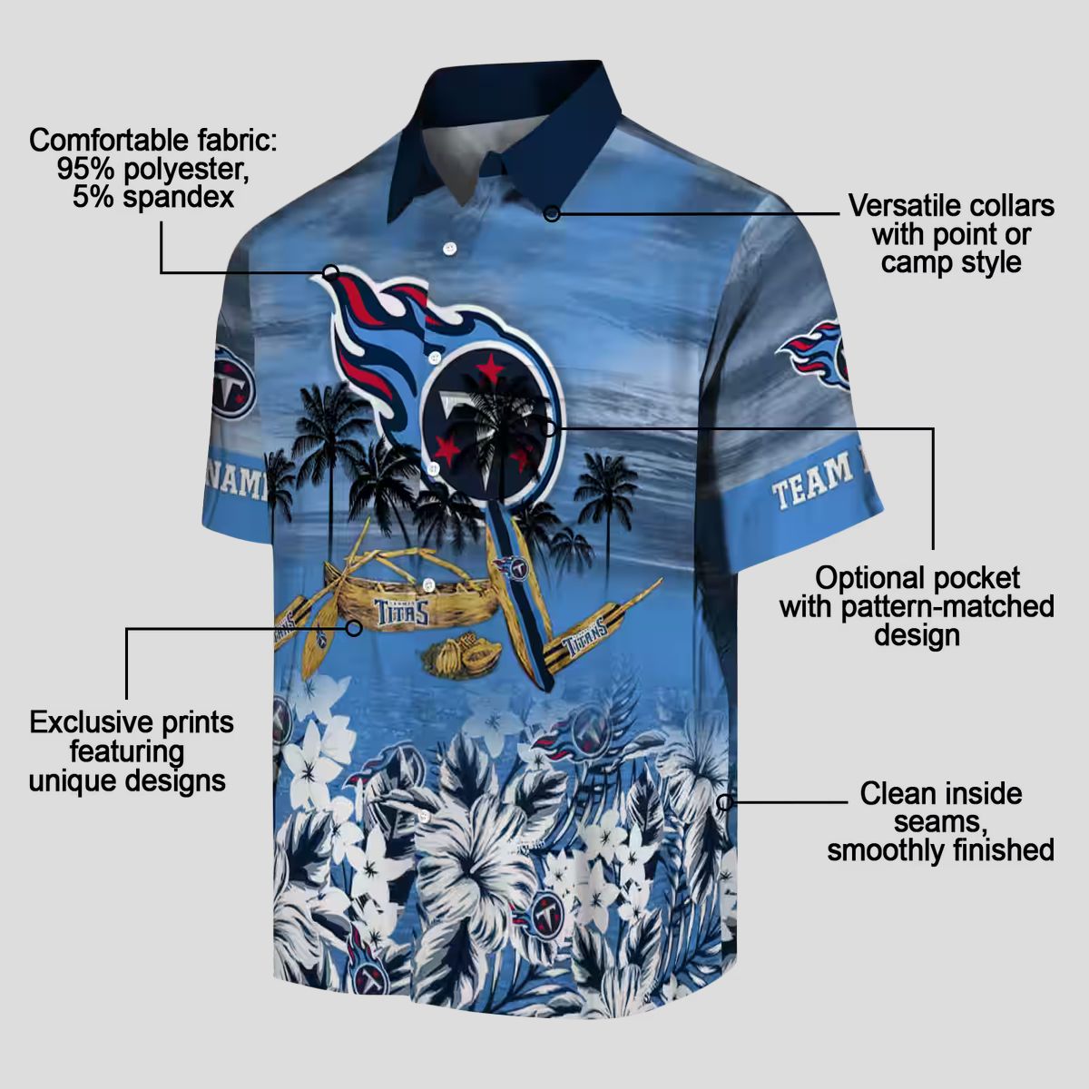 Custom NFL Tennessee Titans Hawaiian Shirt, Tropical Canoe Navy Style for Beach & Game Day