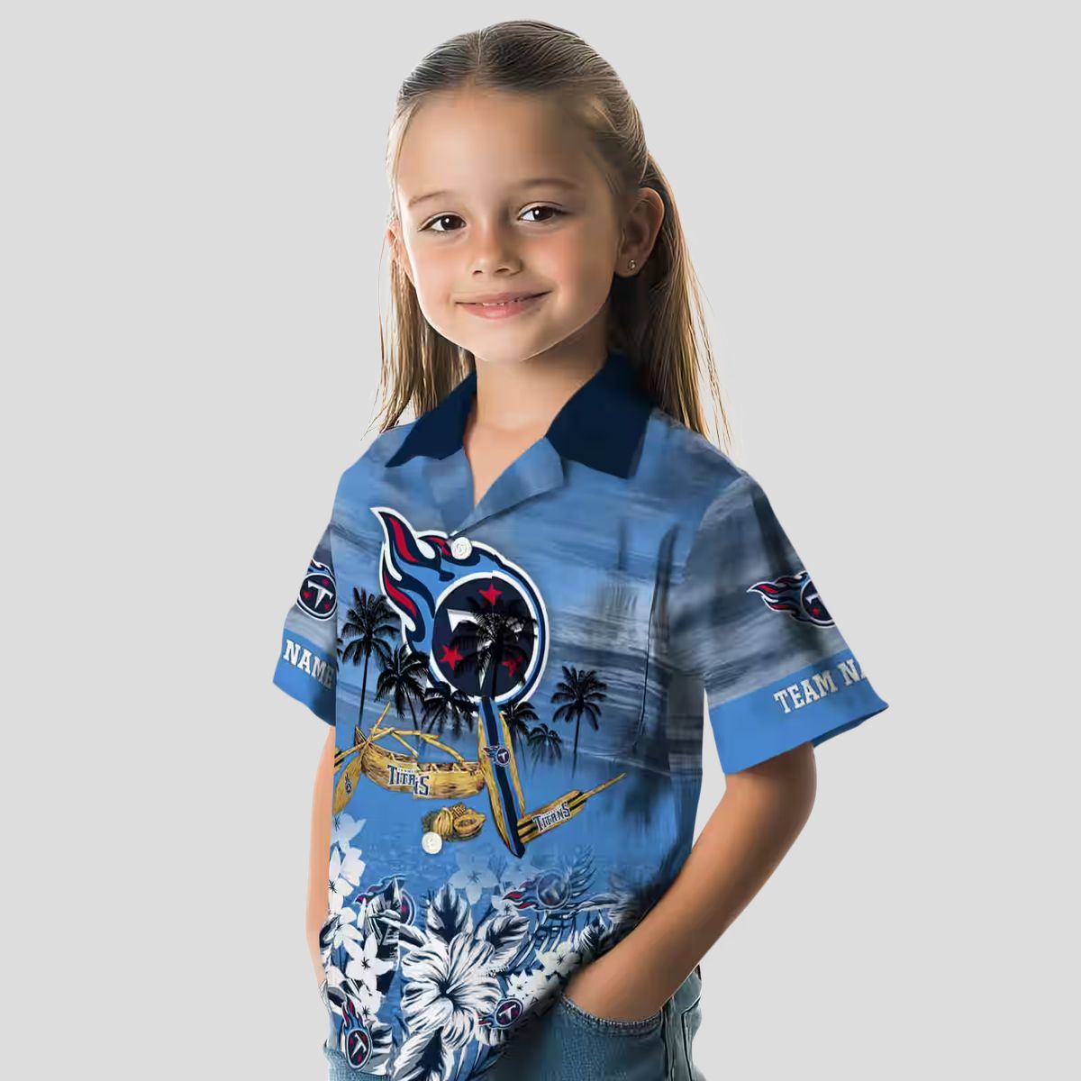 Custom NFL Tennessee Titans Hawaiian Shirt, Tropical Canoe Navy Style for Beach & Game Day