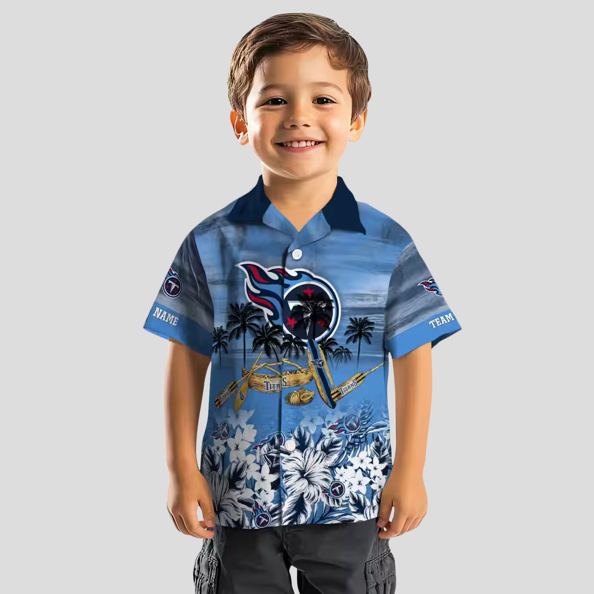 Custom NFL Tennessee Titans Hawaiian Shirt, Tropical Canoe Navy Style for Beach & Game Day