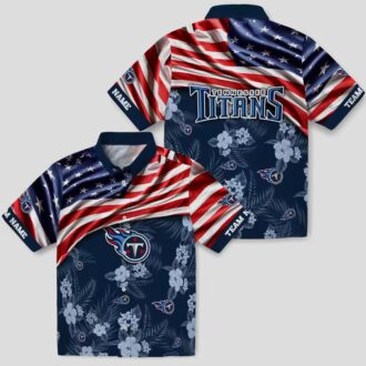 Custom Tennessee Titans Hawaiian Shirt with US Flag & Hibiscus for NFL Supporters