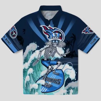 Custom Tennessee Titans Surfing Skeleton Hawaiian Shirt, Navy Blue Beach Shirt for Men