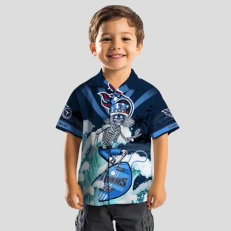 Custom Tennessee Titans Surfing Skeleton Hawaiian Shirt, Navy Blue Beach Shirt for Men