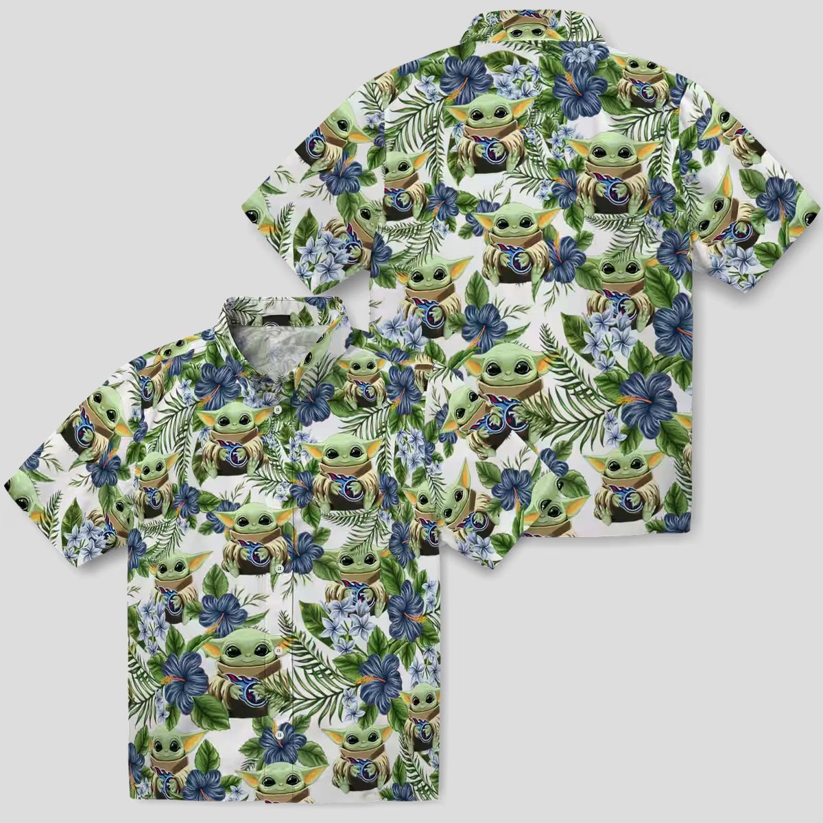 Exclusive Tennessee Titans Hawaiian Shirt, Yoda Green Tropical NFL Fan Apparel