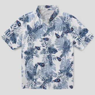 Exclusive Tennessee Titans Tropical Hawaiian Shirt, Navy White Leaves Design