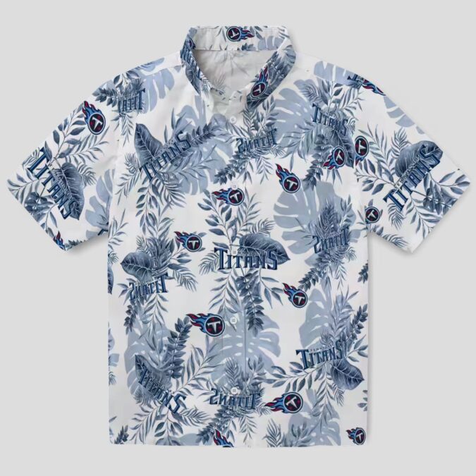 Exclusive Tennessee Titans Tropical Hawaiian Shirt, Navy White Leaves Design