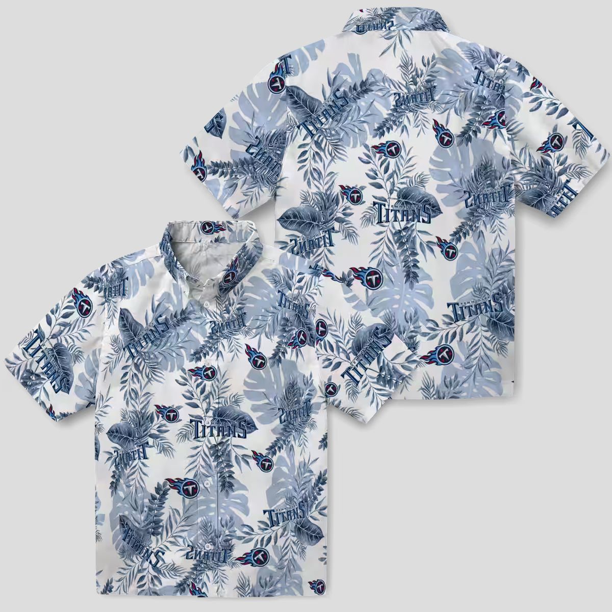 Exclusive Tennessee Titans Tropical Hawaiian Shirt, Navy White Leaves Design