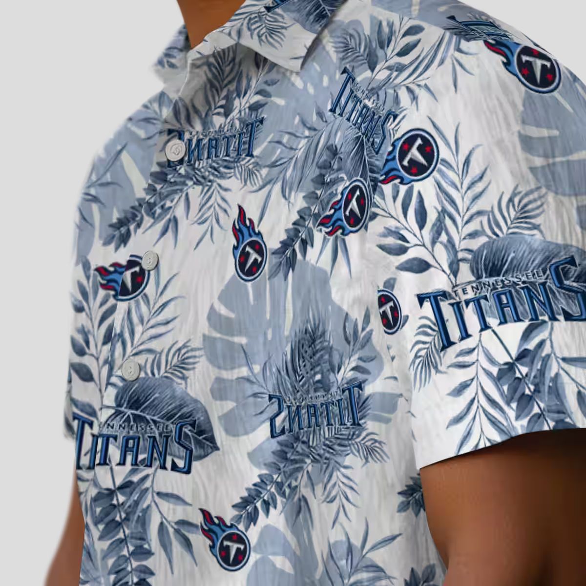 Exclusive Tennessee Titans Tropical Hawaiian Shirt, Navy White Leaves Design