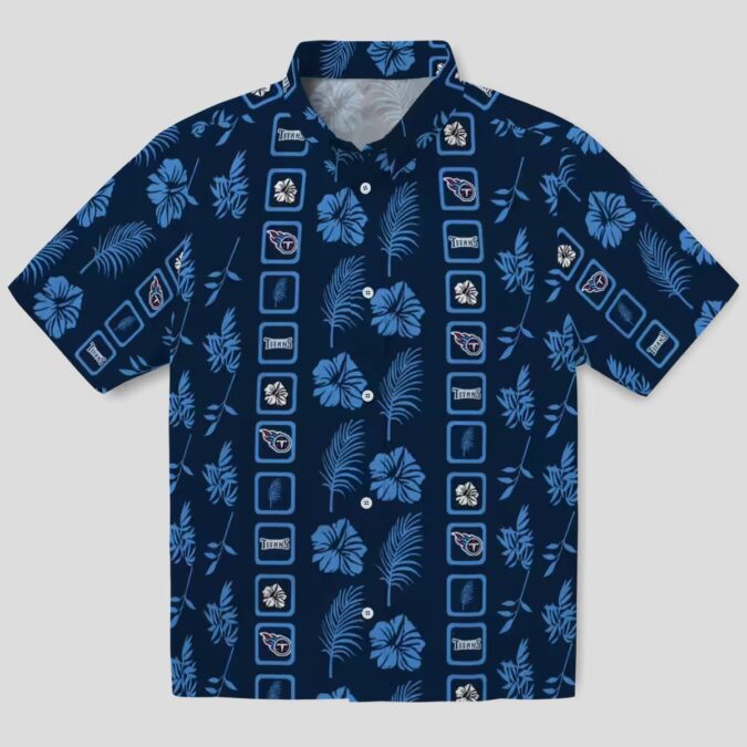 Floral Navy Hawaiian Shirt with Tennessee Titans Logo, Aloha Design for NFL Fans