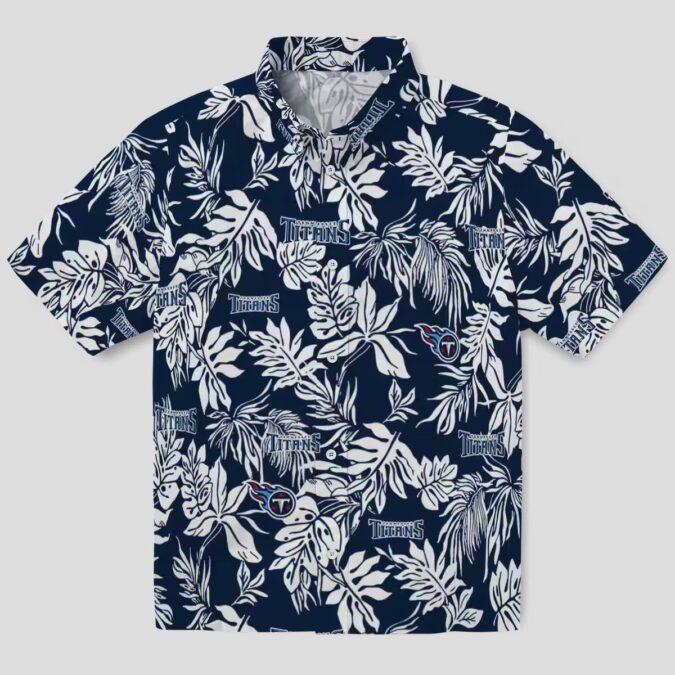 Navy White Tennessee Titans NFL Hawaiian Shirt, Tropical Leaf Print for Game Day