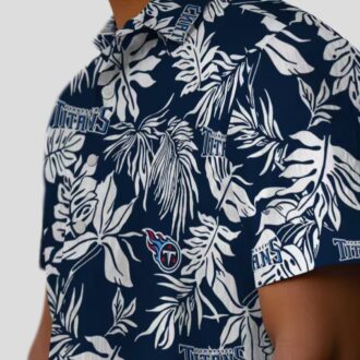 Navy White Tennessee Titans NFL Hawaiian Shirt, Tropical Leaf Print for Game Day
