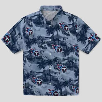 NFL Fans Tennessee Titans Hawaiian Shirt, Navy Coastal Palms for Summer Beach Vibes