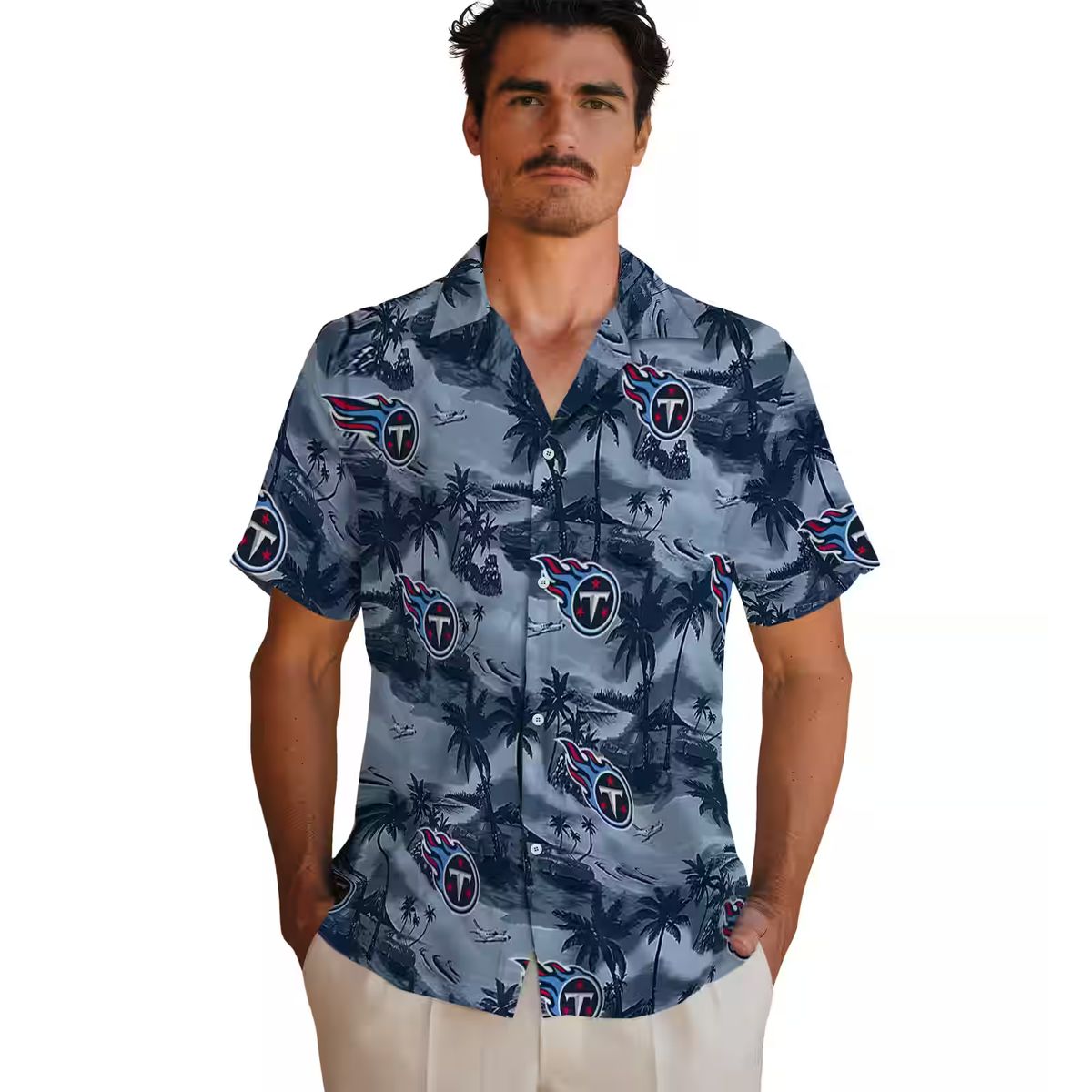 NFL Fans Tennessee Titans Hawaiian Shirt, Navy Coastal Palms for Summer Beach Vibes