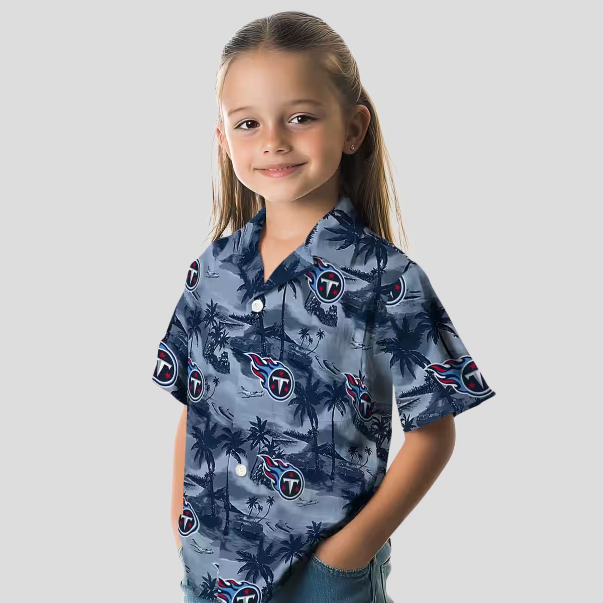 NFL Fans Tennessee Titans Hawaiian Shirt, Navy Coastal Palms for Summer Beach Vibes