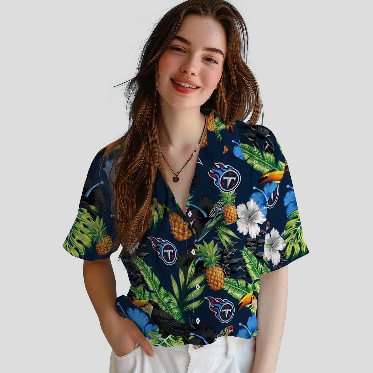 NFL Tennessee Titans Hawaiian Shirt, Toucan Hibiscus Pineapple Design for Summer Beach Fun