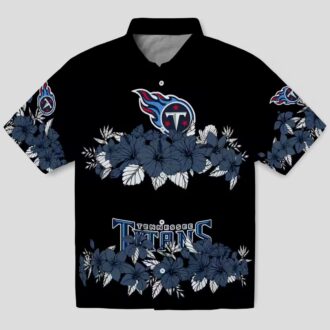 NFL Tennessee Titans Hibiscus Stripe Hawaiian Shirt, Black & Navy Beach Shirt for Fans