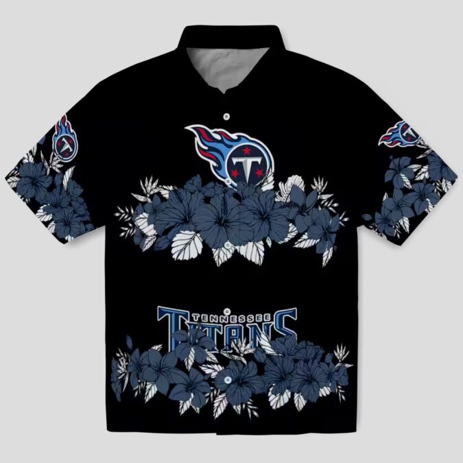 NFL Tennessee Titans Hibiscus Stripe Hawaiian Shirt, Black & Navy Beach Shirt for Fans