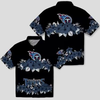 NFL Tennessee Titans Hibiscus Stripe Hawaiian Shirt, Black & Navy Beach Shirt for Fans