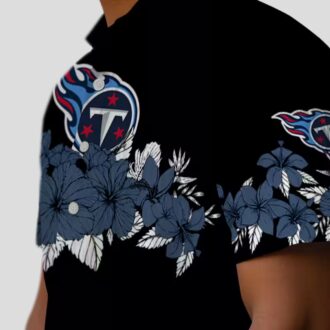 NFL Tennessee Titans Hibiscus Stripe Hawaiian Shirt, Black & Navy Beach Shirt for Fans