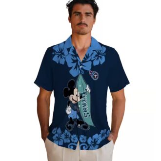 NFL Tennessee Titans Mickey Mouse Surfing Shirt, Navy Hawaiian Style for NFL Fans