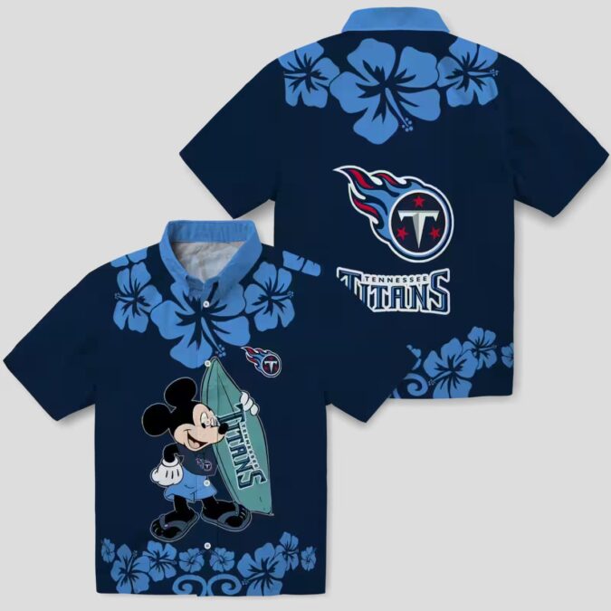 NFL Tennessee Titans Mickey Mouse Surfing Shirt, Navy Hawaiian Style for NFL Fans